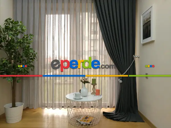 Yatak Odası - Keten Gri Renk Düz Fon Perde- Gri-füme-antrasit