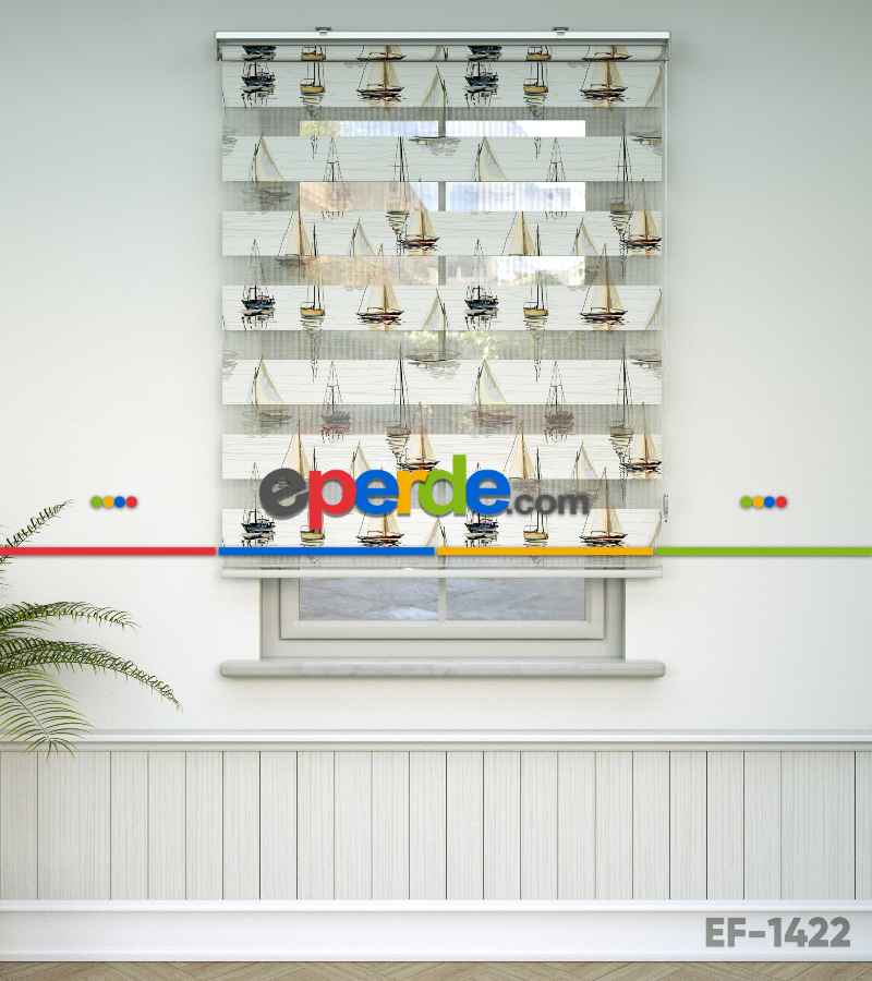 Yelkenli Desen Baskılı Zebra Perde- Çok Renkli