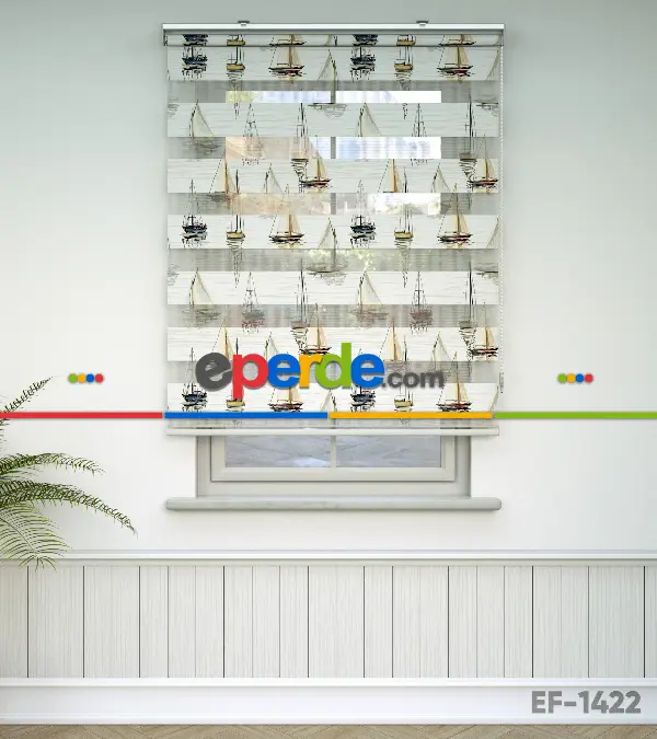 Yelkenli Desen Baskılı Zebra Perde- Çok Renkli