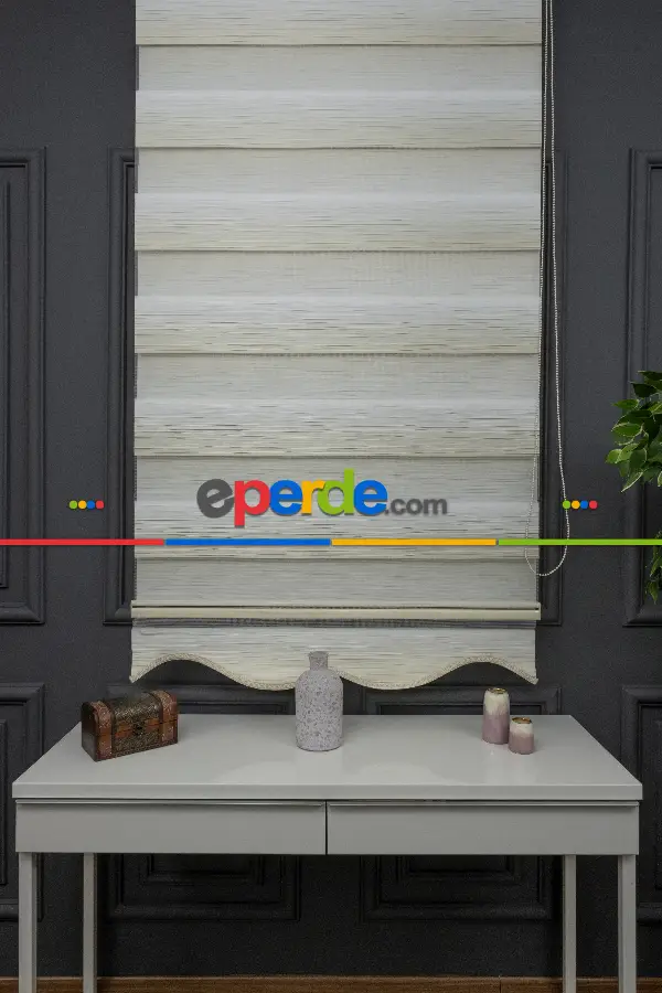 Oturma Odası - Açık Krem Renginden Koyu Krem Rengine Geçişli Plise Zebra Perde