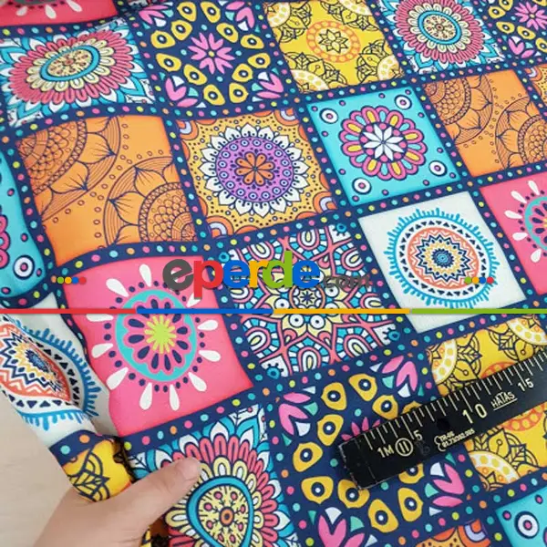 Etnik Desenli Fon Perde K508 E - Kumaşı Kalındır Duck Bezi Değildir.- Sarı-Turkuaz-Pembe-Kahve-Hardal Sarısı-Çok Renkli