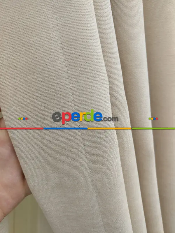 Salon Perdesi - Açık Bej- Düz Fon Perde ( 150cm Dökümlü Fon )- Krem