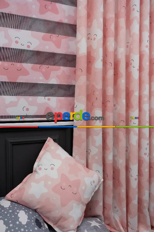 Trend Bebek - Çocuk - Genç Odası Fon Perde Modelleri 2025 (sınırsız En Ölçüsü )- Pembe Açık-pembe Koyu-ekru
