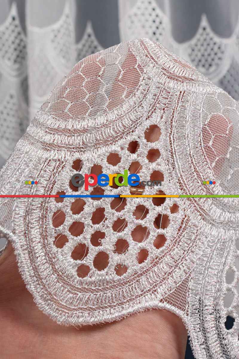 Salon Tül - Balık Ağı Tt Zemin Brode Nakış İşlemeli Tül Perde