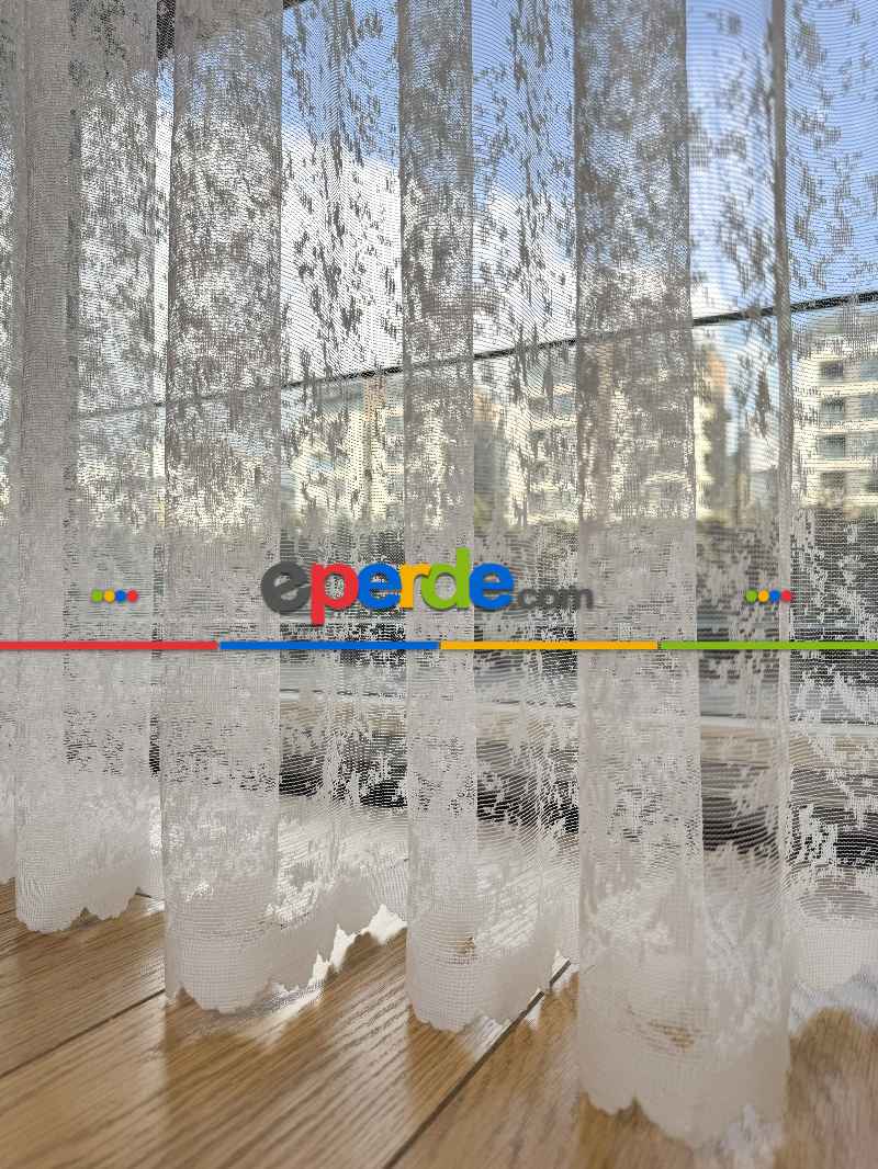 Yatak Odası - Fransız Dantel Örme Tül Perde, Desenli Ütü İstemeyen Tül