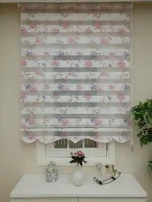 Zebra Perde - Çiçek Baskılı Çocuk, Genç Ve Oturma Odası- Pembe Pudra Pembe