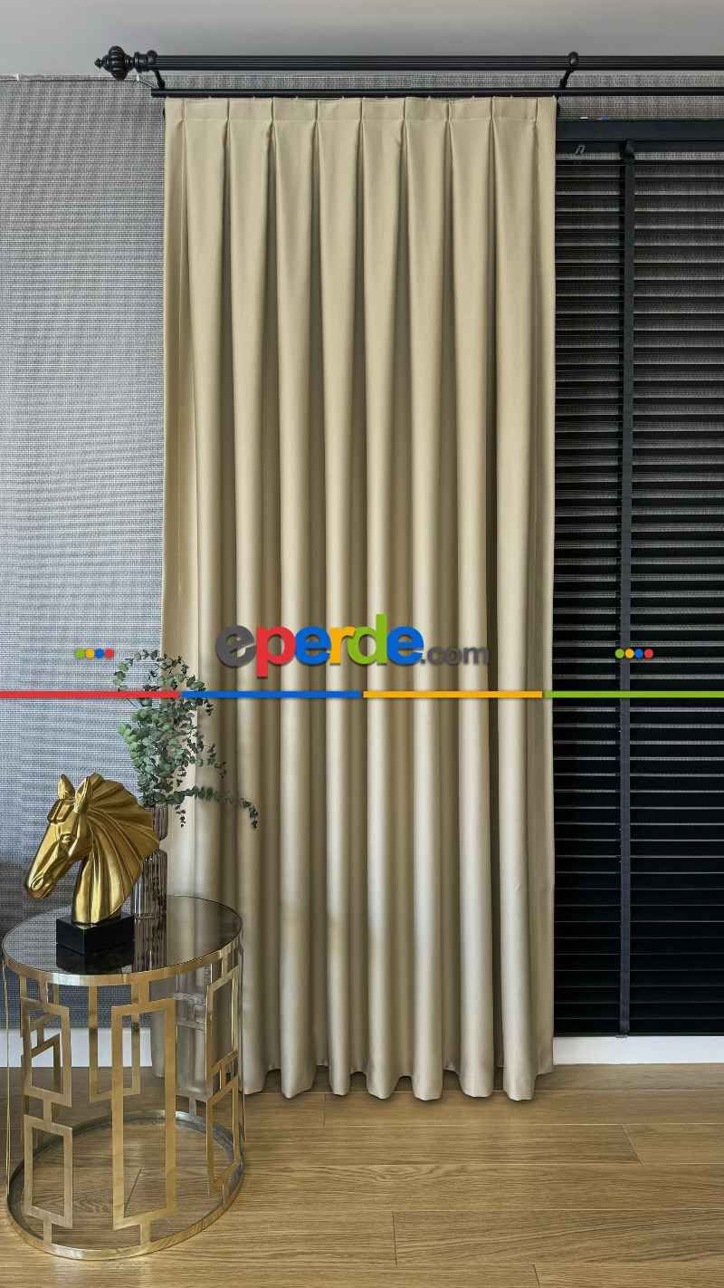 Bej Krem Blackout - Karartma Fon Perde, Premium Kalite Serisidir, %75 Oranında Işığı Keser