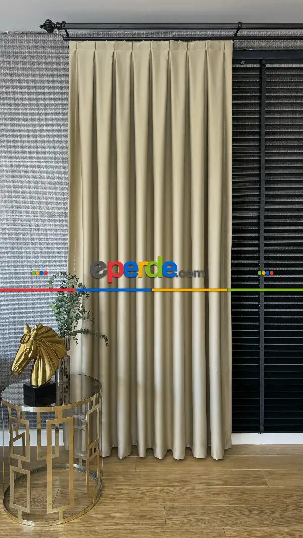 Yatak Odası - Bej Krem Blackout - Karartma Fon Perde, Premium Kalite Serisidir, u Oranında Işığı Keser