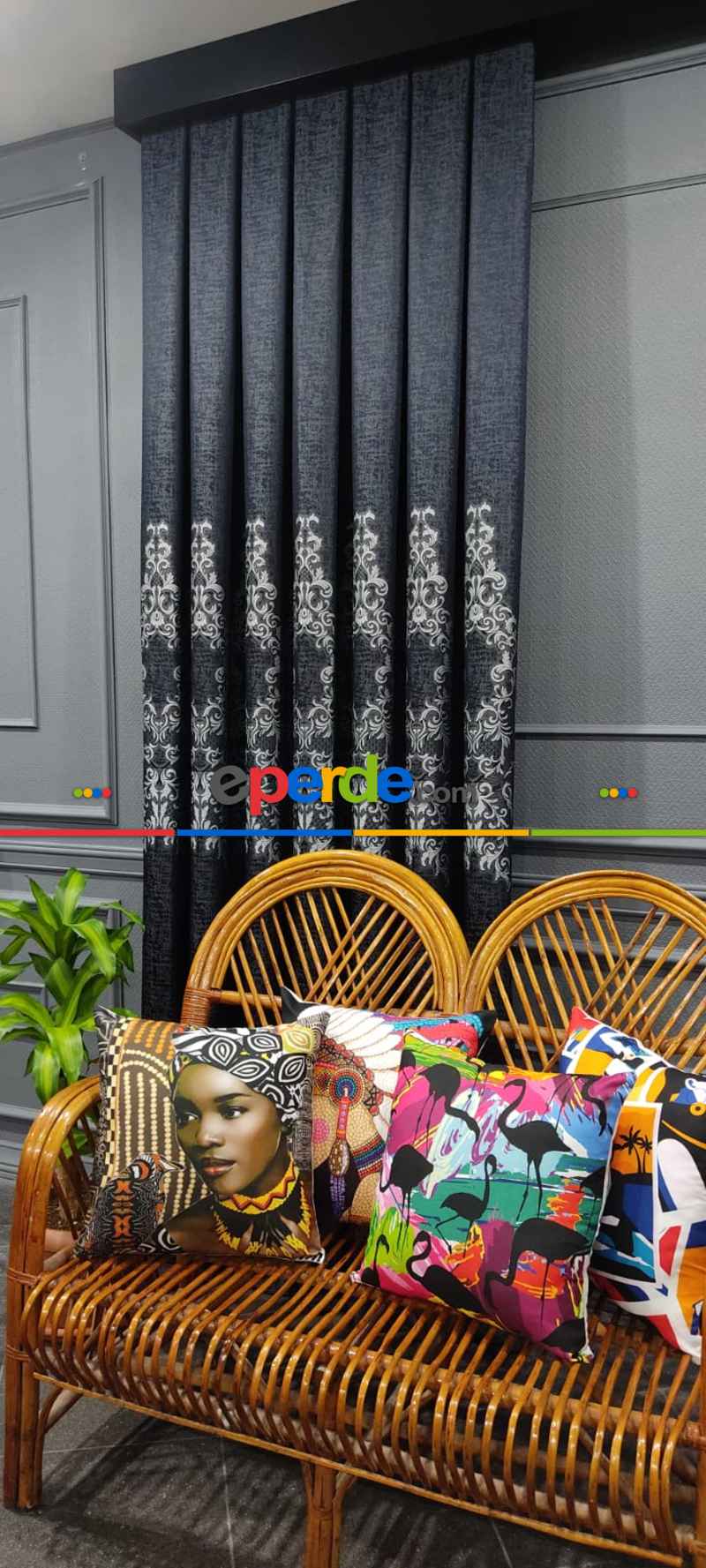 Salon Fon Perde - Lacivert Desenli Fon Perde, Adet Fiyatıdır, İstediğiniz Boy Ölçüsünde Dikilir, Eni 50 İla 100cm Arası Seçenekler, Sık Piledir 100cm X 1cm 