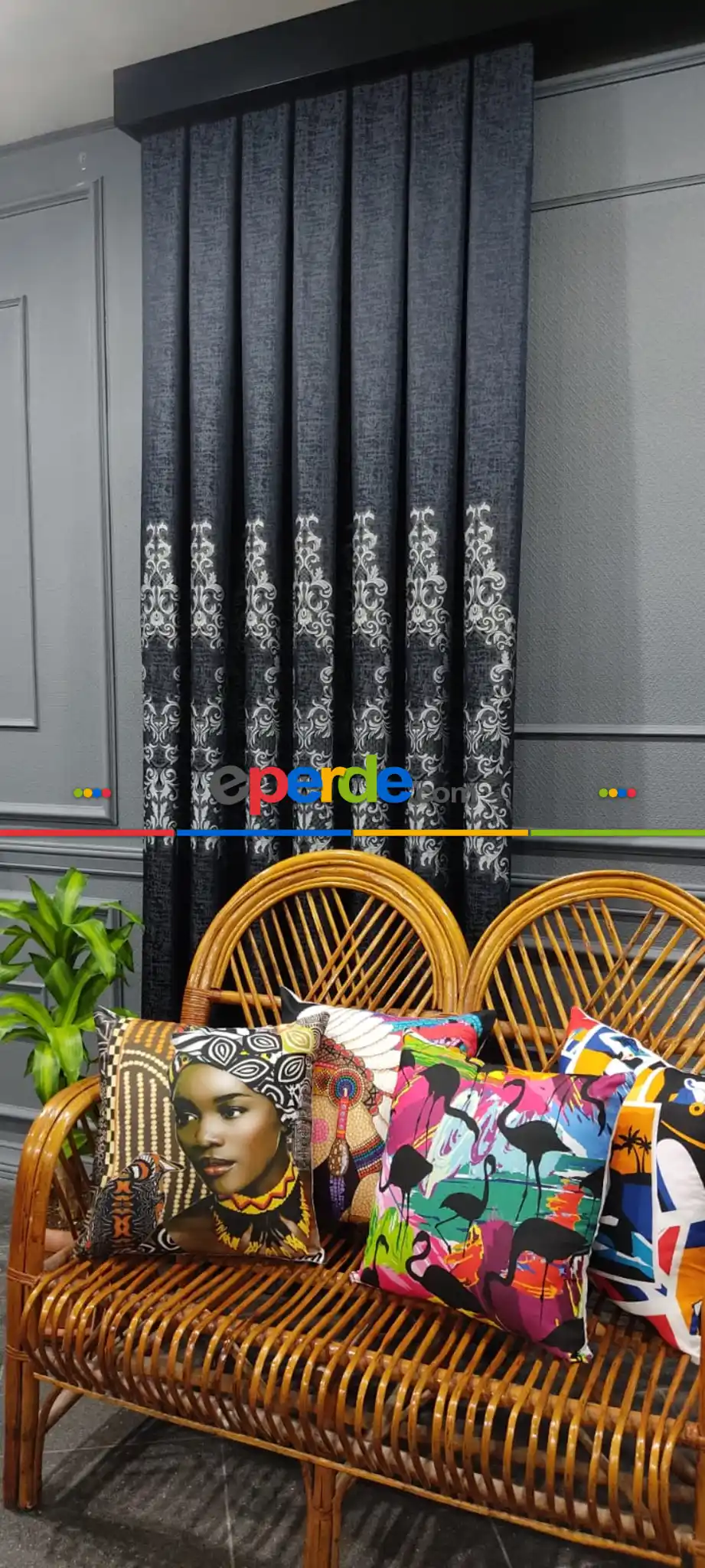 Salon Fon Perde - Lacivert Desenli Fon Perde, Adet Fiyatıdır, İstediğiniz Boy Ölçüsünde Dikilir, Eni 50 İla 100cm Arası Seçenekler, Sık Piledir 100cm X 1cm 