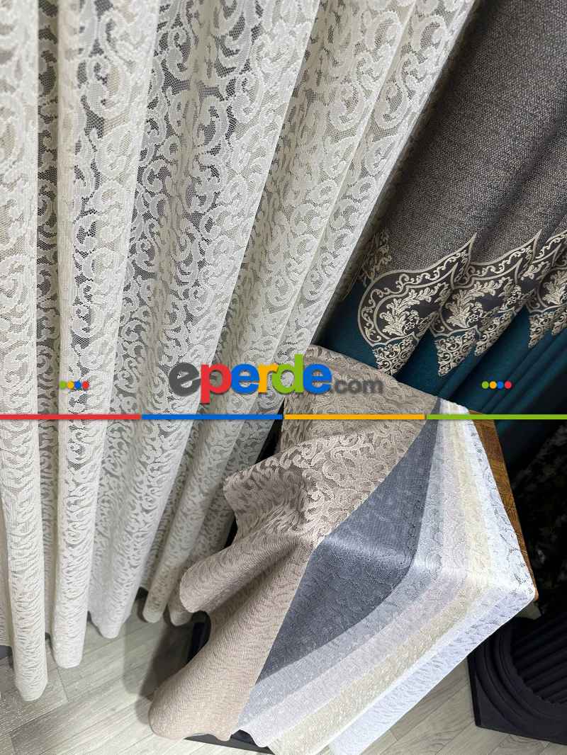 Mutfak Kaşmir Örme, Tül Perde Tek Kanat - Bej