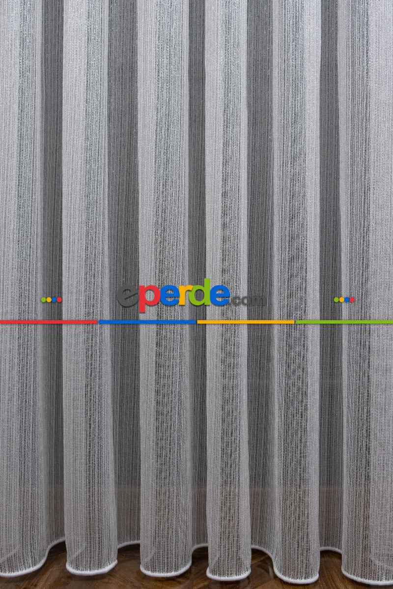 Yatak Odası - Gümüş Çizgili Düz Fantezi Tül Perde