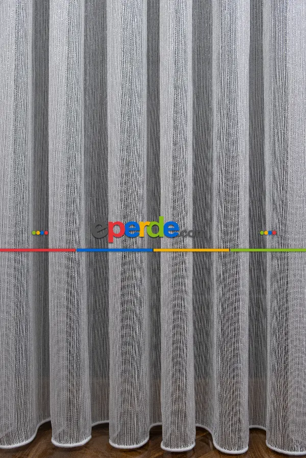 Salon Tül - Gümüş Çizgili Düz Fantezi Tül Perde