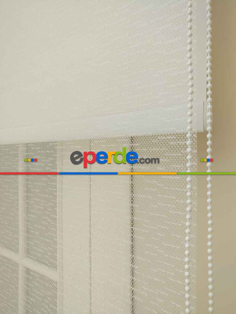 Yatak Odası - Jakar Örme Tül- Ekru Çiftli Sistem Dantel Desenli Perde- Ekru