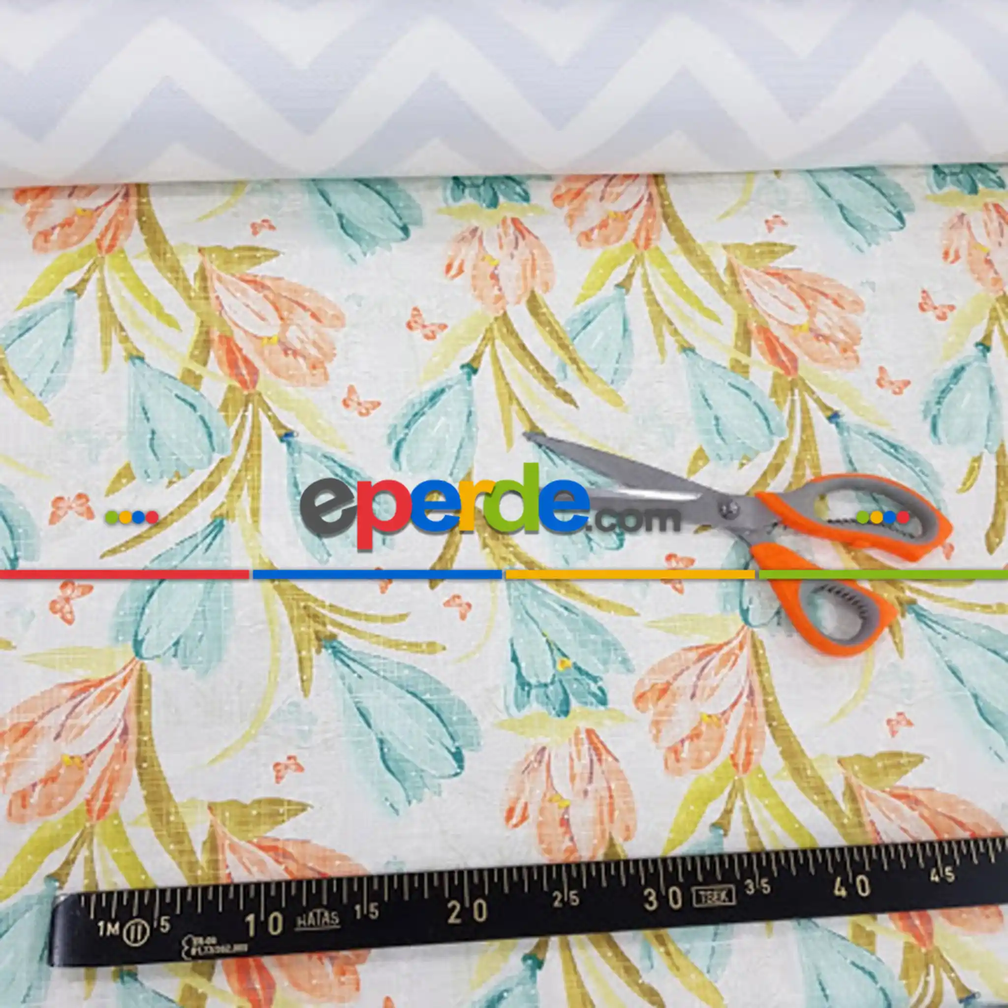 Salon Fon - Çiçek Desenli Fon Perde Evm1130 Kumaşı Kalındır Duck Bezi Değildir- Beyaz- Çok Renkli 3