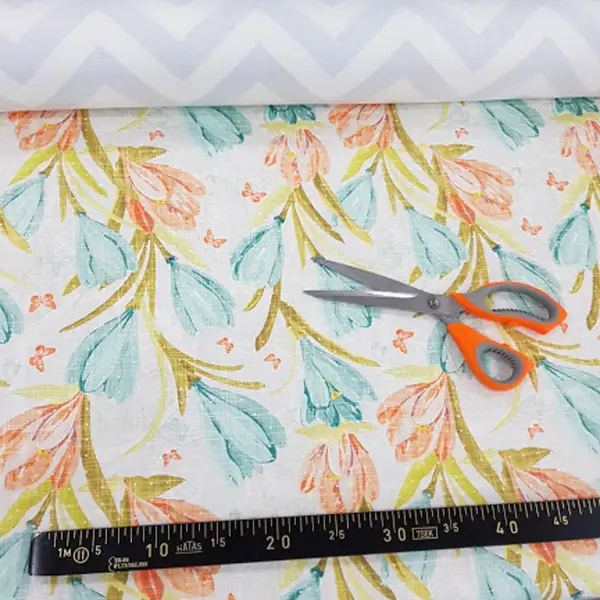 Salon Fon - Çiçek Desenli Fon Perde Evm1130 Kumaşı Kalındır Duck Bezi Değildir- Beyaz- Çok Renkli 3