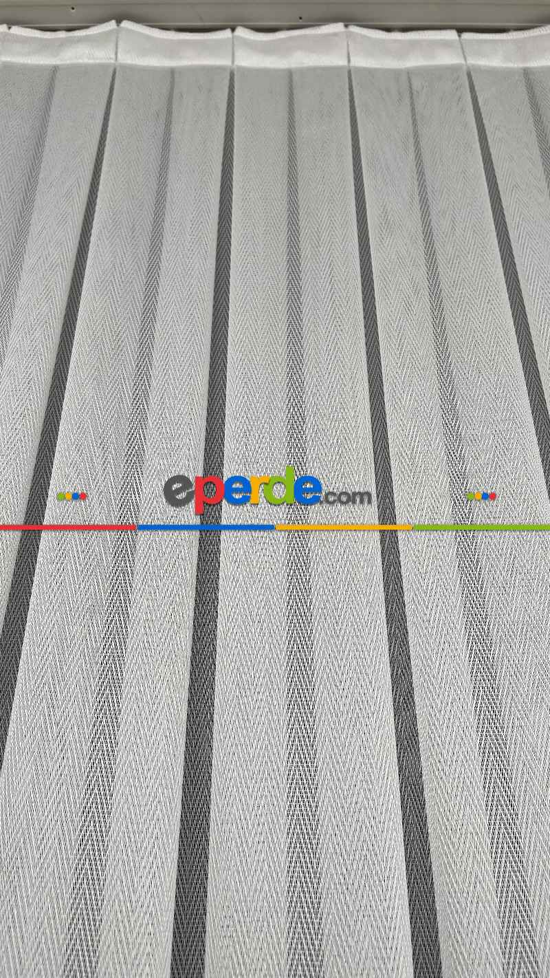 Salon - Premium Kalite Trend Perde Modelleri 2025 -çavuş Desen Enine Kumaş Bantlı Dokuma Tül Perde 04