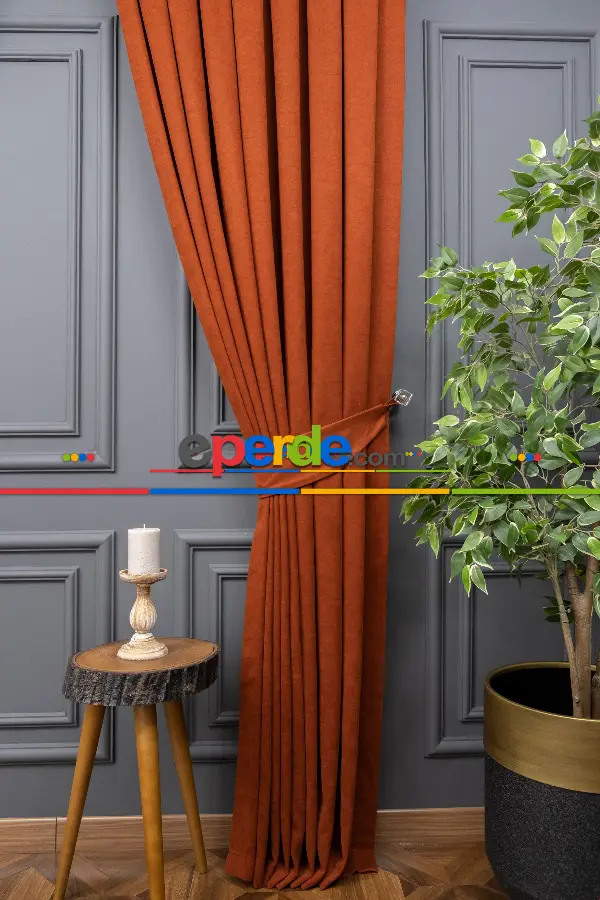 Düz Dökümlü Fon Perde - Kiremit Rengi (dikim Ücreti Fiyata Dahildir)