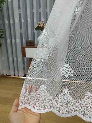 ( Orjinal ) Kdk Damask Serpme Desenli Salon Fransız Dantel Tül Perde & Kruvaze Perde- Ekru