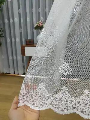 ( Orjinal ) Kdk Damask Serpme Desenli Salon Fransız Dantel Tül Perde & Kruvaze Perde- Ekru
