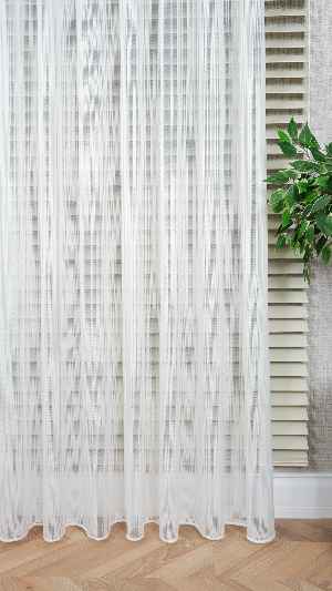Ekru Çizgili Tül Perde, Ağır Gramajlı Premium Seri, Kurşunlu Etek