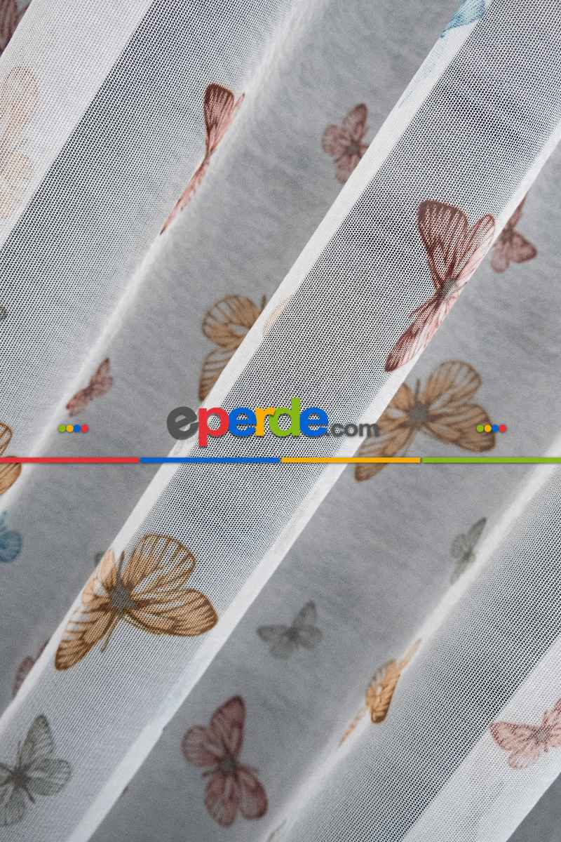 Brillant Kelebek Desen Model Tarz Tasarım Renkli Tül Perde - Kurşunlu Tül