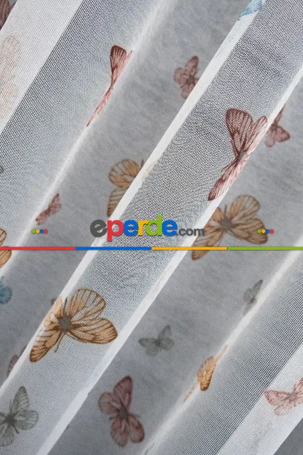 Brillant Kelebek Desen Model Tarz Tasarım Renkli Tül Perde - Kurşunlu Tül