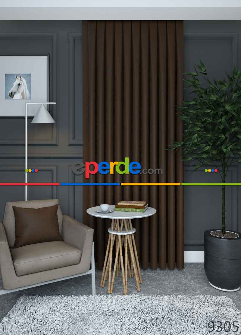 Düz Koyu Kahverengi Fon Perde Dökümlü 840