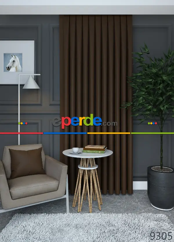 Düz Koyu Kahverengi Fon Perde Dökümlü 840