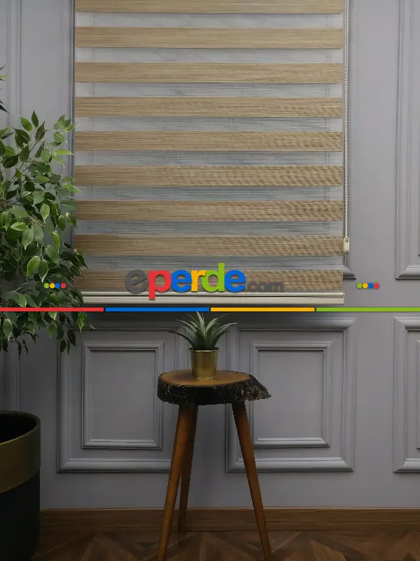 Salon Zebra Perde - 2021 Sezonu - Karartma Zebra Perde - Blackout Zebra Perde-ışık Geçirmez Zebra Perde- Kahve