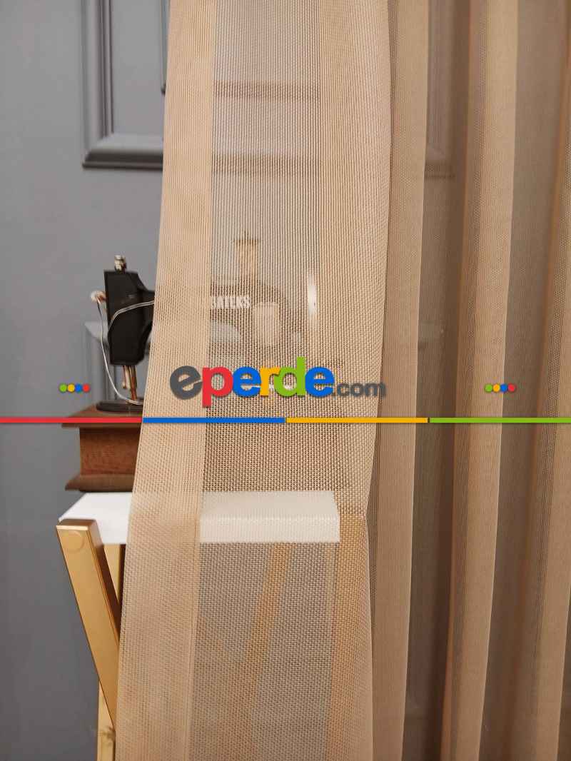 Yatak Odası - Taç Cemre Düz Örme Vizon Kırışmaz Ütü İstemez Tül Perde