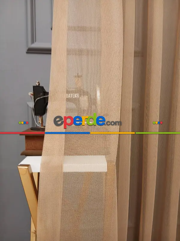 Salon - Taç Cemre Düz Örme Vizon Kırışmaz Ütü İstemez Tül Perde