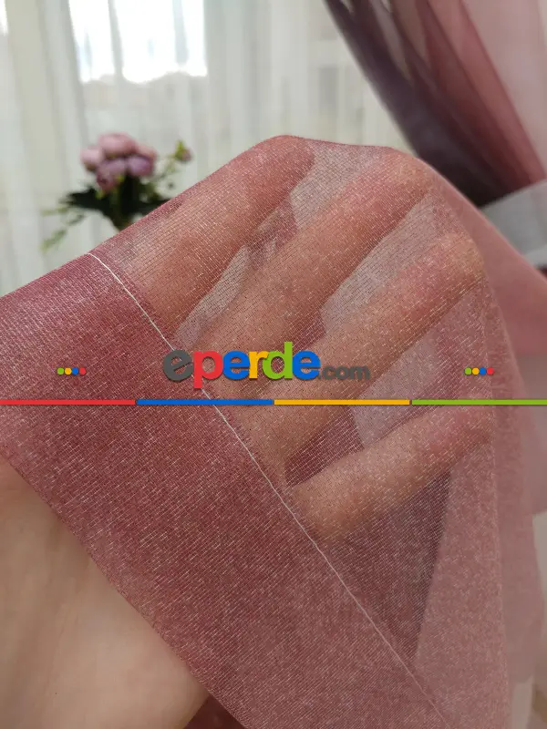 Ekru-koyu Gül Kurusu Geçişli Tül Fon Perde#- Gül Kurusu-ekru