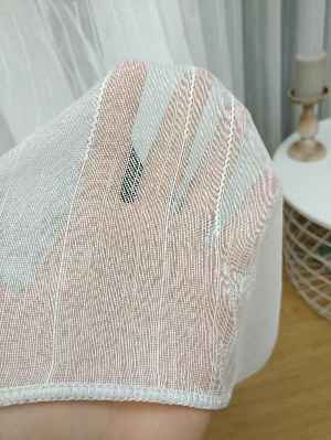 Çizgili Keten Tül Perde- Ekru - Kurşunlu Tül