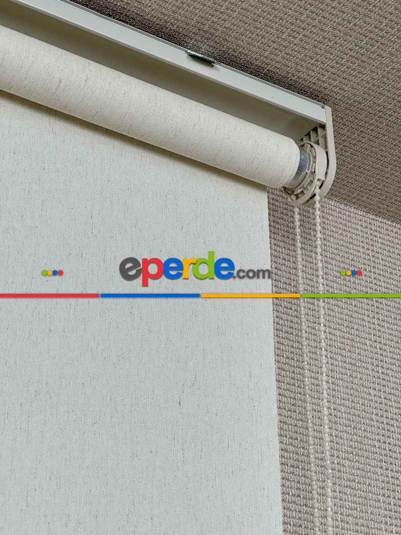 Salon Ekru Keten Stor Perde, Standart Metal Kasalı Yüksek Kalite Kornişe Kolay Montaj Seçenekli