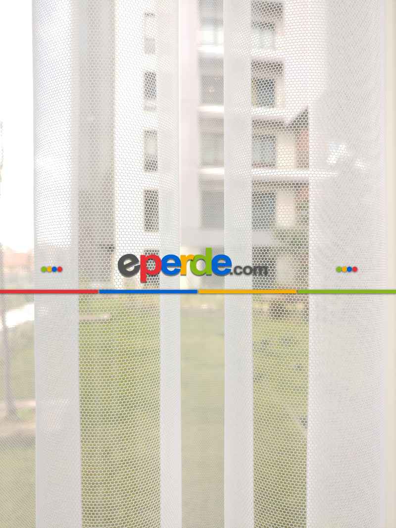 Mutfak Düz Tül Perde - Grek Zemin- Ekru