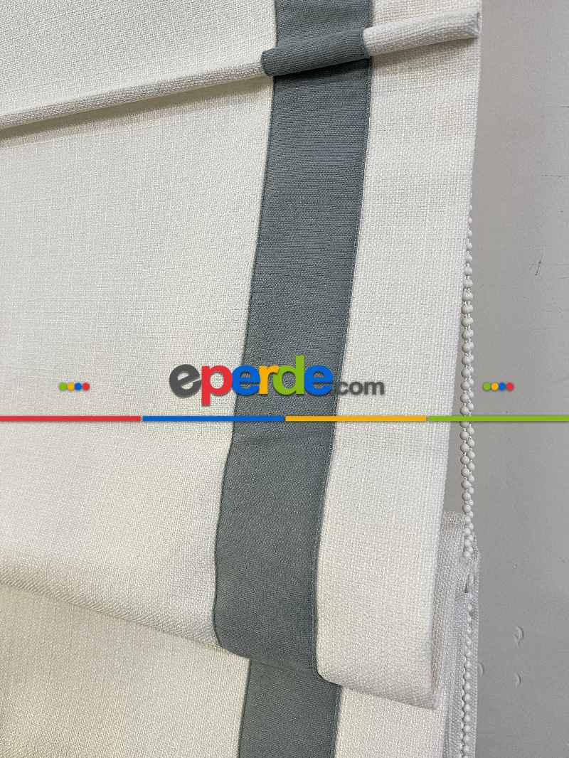 Genç Odası Ekru Keten Fon Üzerine Çağla Yeşil Biyeli Katlamalı Perde