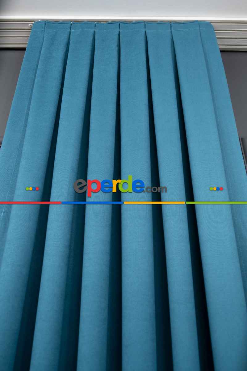 Salon - Açık Petrol Rengi Düz Fon Perde Dökümlü Fon Perde