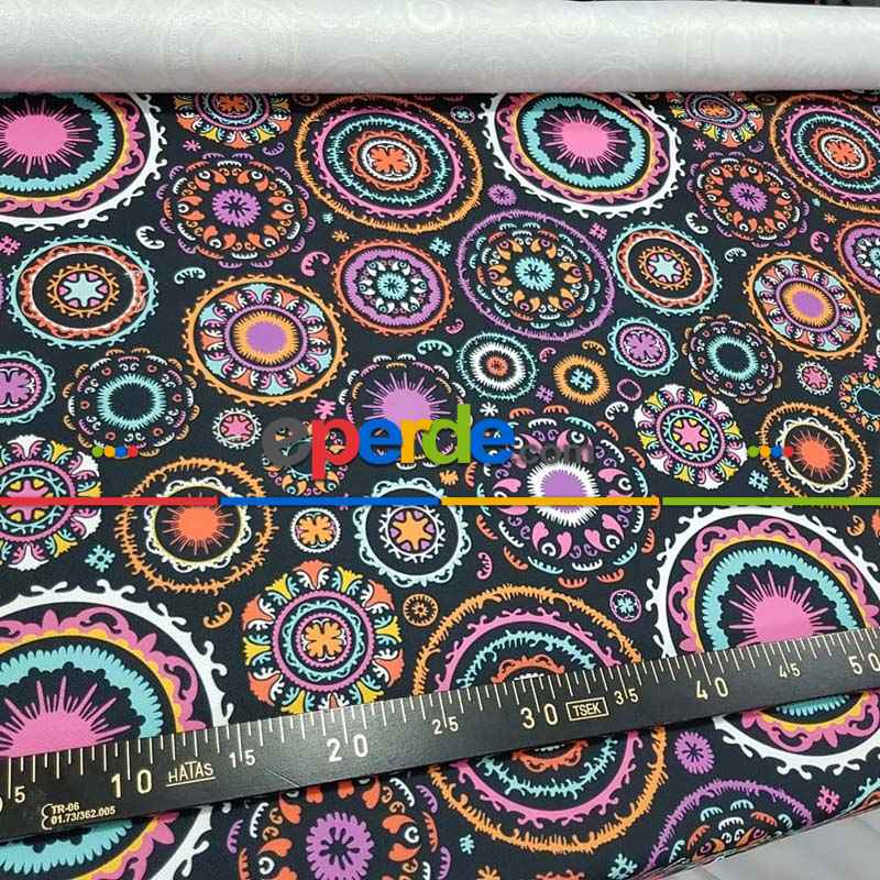 Etnik Desenli Fon Perde K618 E - Kumaşı Kalındır Duck Bezi Değildir.- Siyah-Çok Renkli