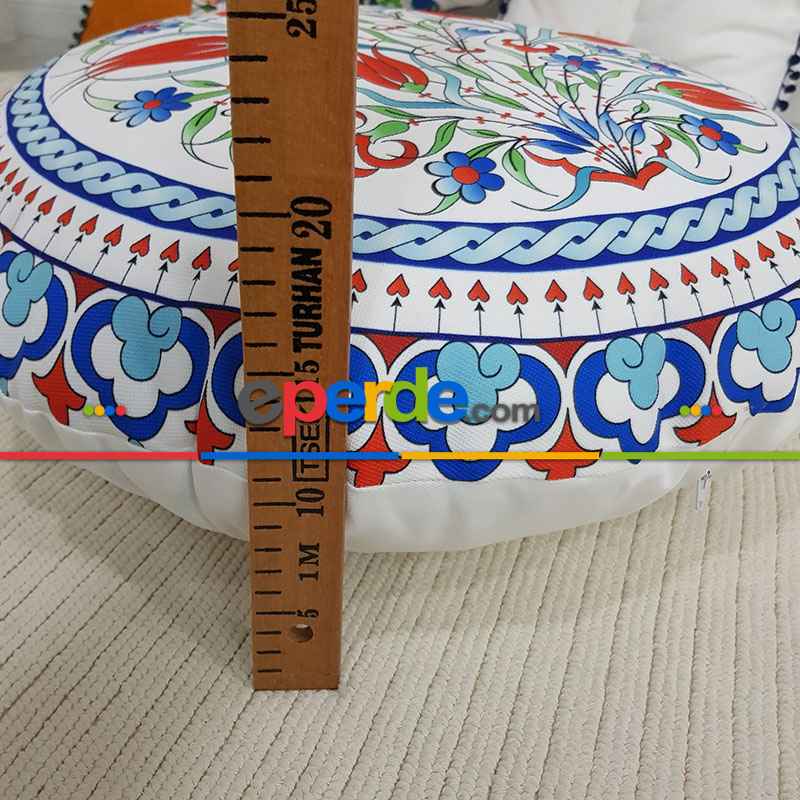 Çini Desenli Yuvarlak Yer Minderi 45 Cm Çapında-  Çok Renkli 2