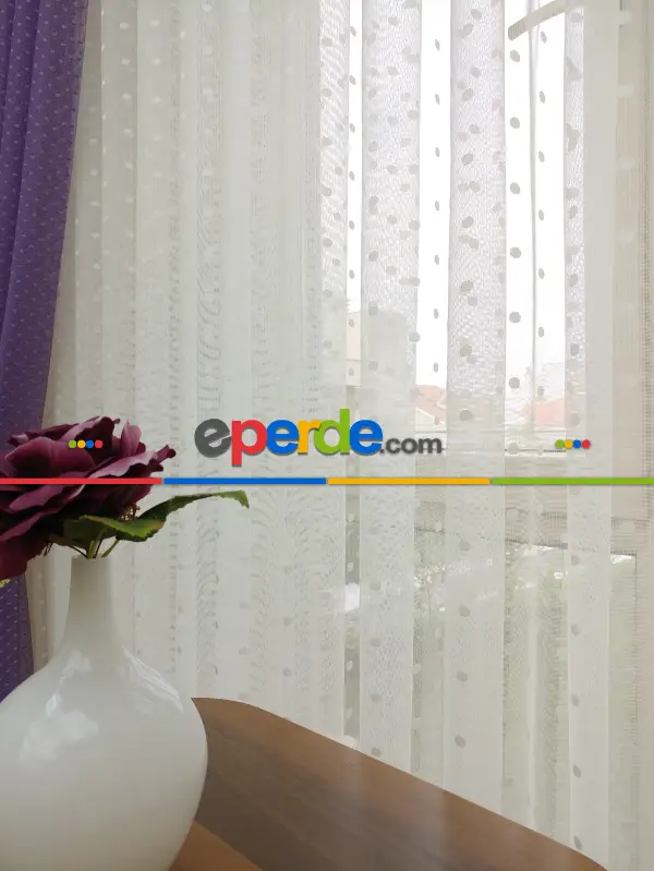 Puantiyeli Dantel Tül Perde- Ekru