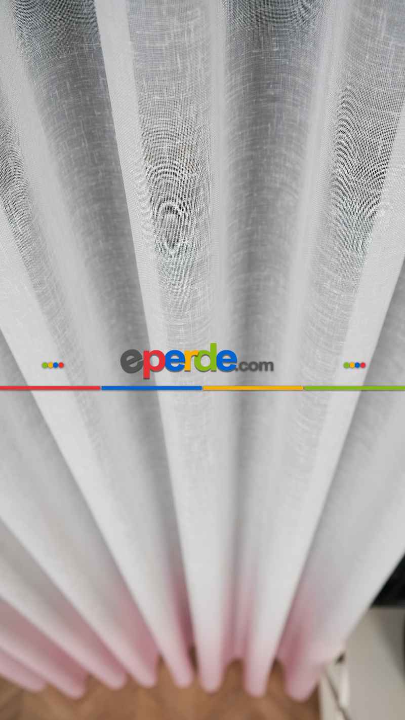 Keten Ekru Pembe Degrade Geçişli Tül Perde, Ağır Gramajlı Premium Seri, Eteği Kurşunlu