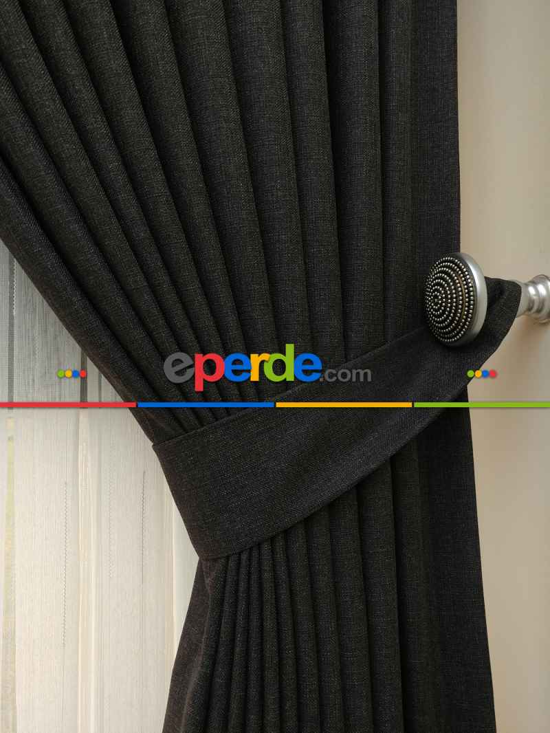 Keten Füme Antrasit Renk Düz Fon Perde ( )- Füme