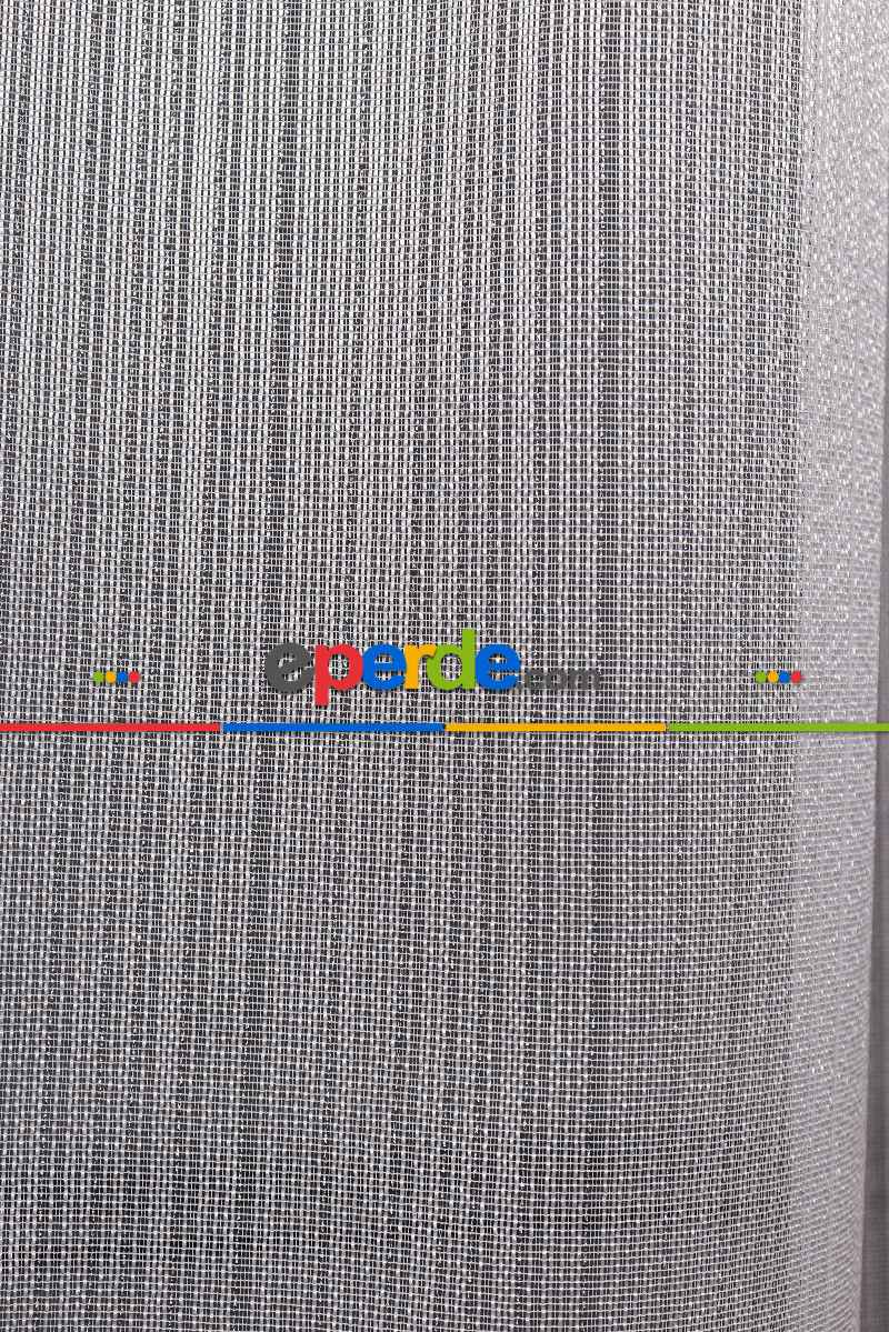 İnce Çizgili Gümüş Simli Armür Tül Perde Grz 2124