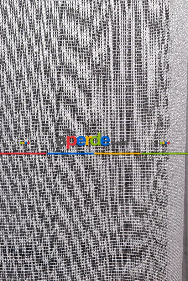 İnce Çizgili Gümüş Simli Armür Tül Perde Grz 2124