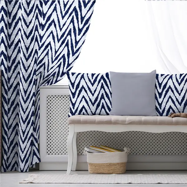 Etnik Fon Perde Evim1524 Kumaşı Kalındır Duck Bezi Değildir- Mavi-beyaz