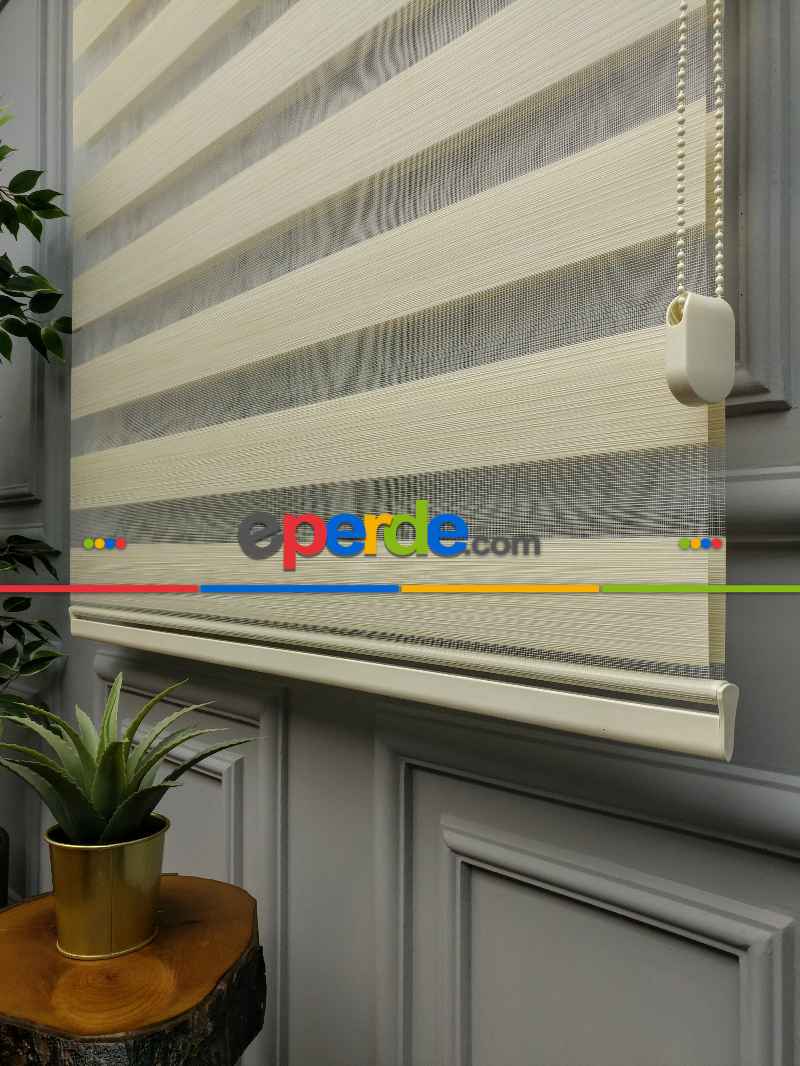2025 Sezonu - Zebra Perde - Bambu Zebra Perde- Bej-krem Koyu