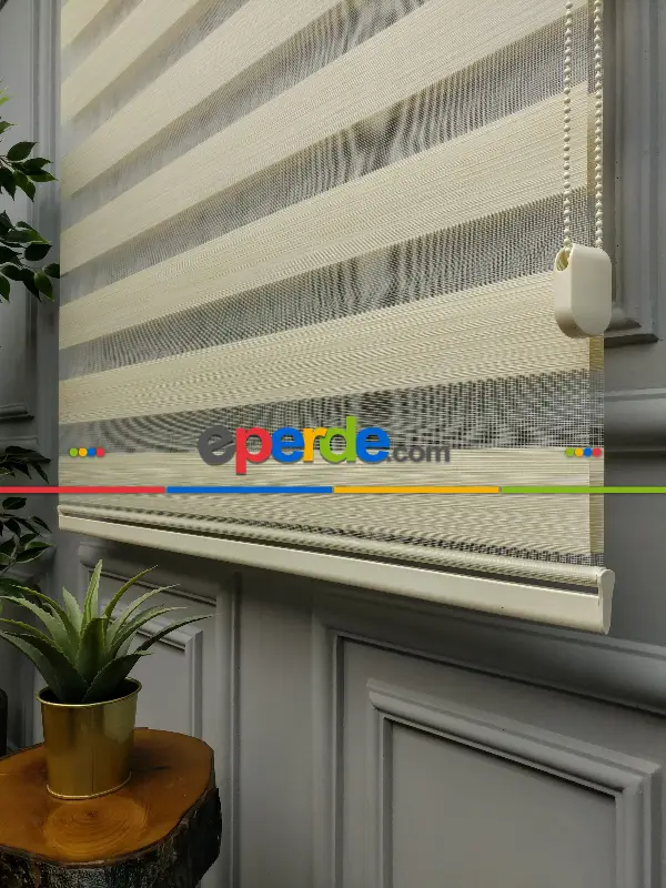 2025 Sezonu - Zebra Perde - Bambu Zebra Perde- Bej-krem Koyu