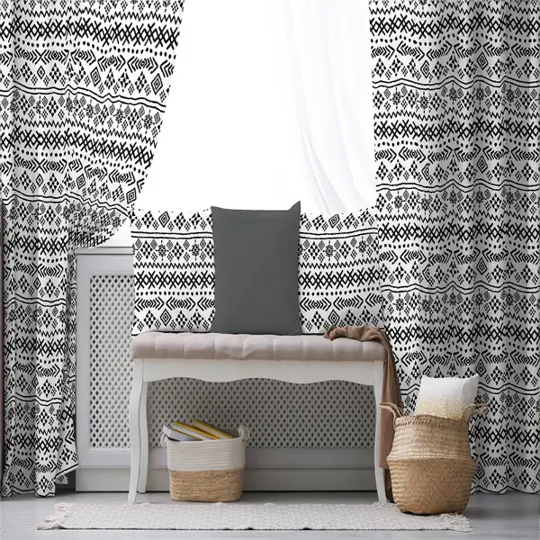 Etnik Fon Perde Evim1513 Kumaşı Kalındır Duck Bezi Değildir- Mavi-beyaz