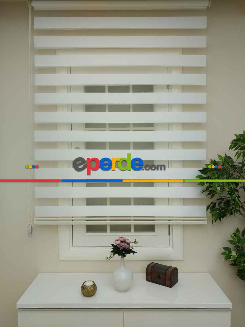 Oturma Odası - Zebra Perde- Ekru Renk Bambu Zebra Perde (kalın Zeminli)- Ekru